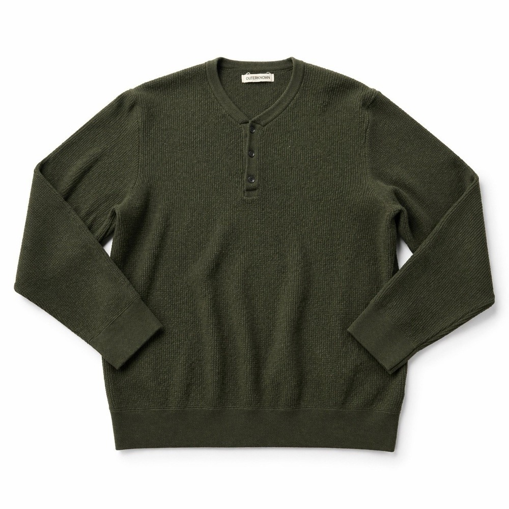 Outerknown Sweater Wool Cashmere Waffle Knit Henley Green XXL* READ Casual Cozy